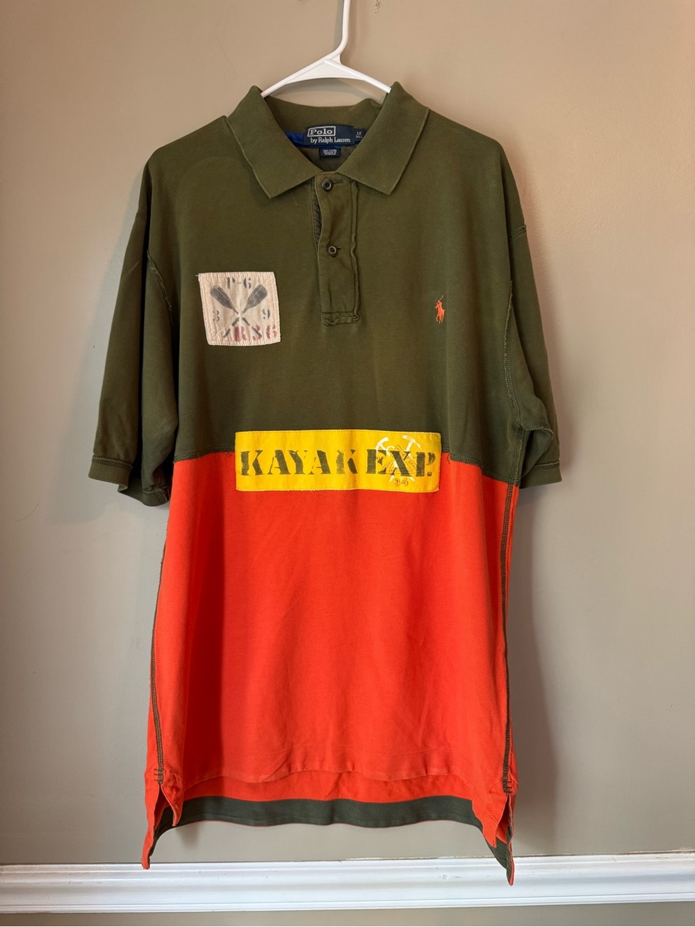 Ralph Lauren Men’s Olive, Orange & Yellow Colorblock Polo with Kayak Graphic